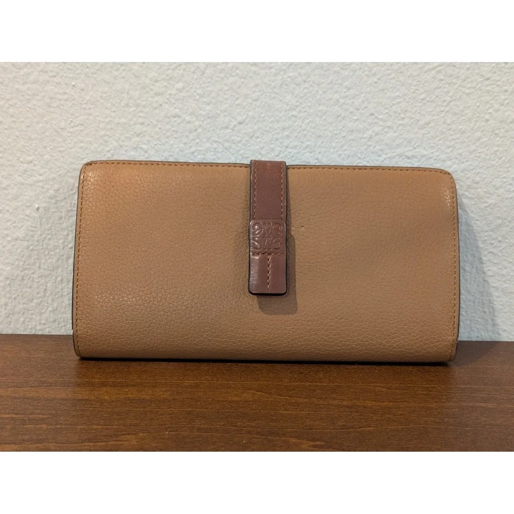 Loewe Large Vertical Wallet Tan Grained Calfskin Leather Anagram
